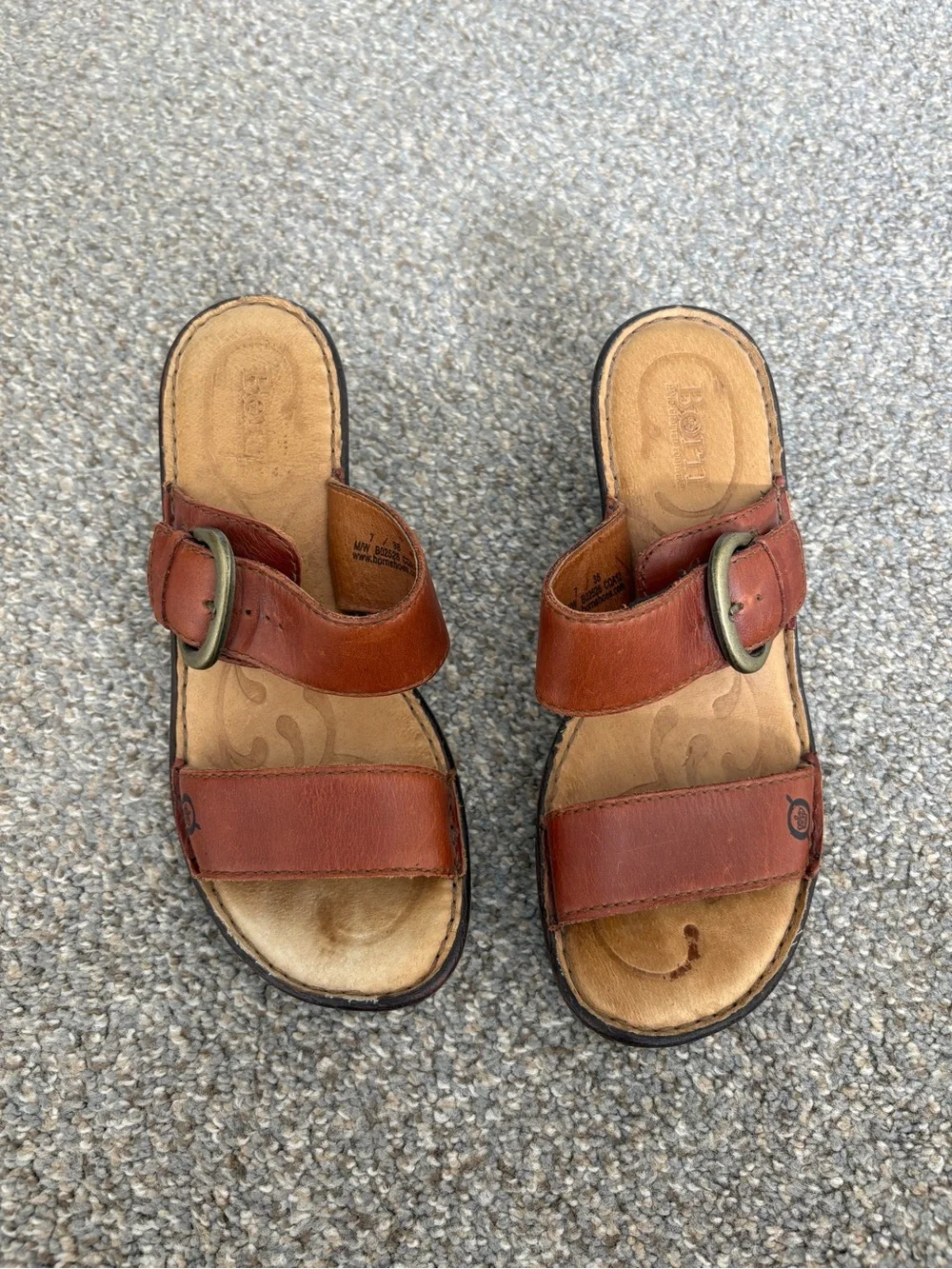 Born Women's Brown Leather Double-Strap Slide Sandals with Buckle